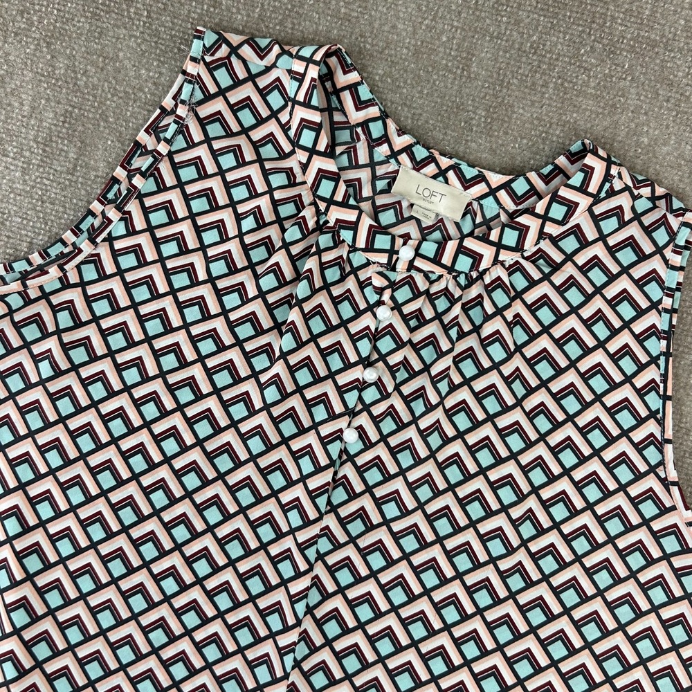 Loft Outlet Blouse Womens Large Multicolor Geometric Print Pleated Sleeveless